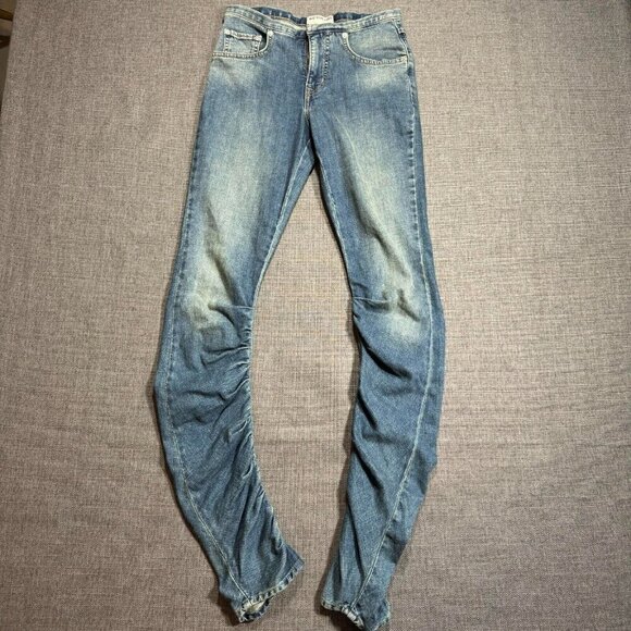 Free People We The Free Daliah Stacked Low Rise Straight Leg Denim Jeans Blue 25 - Picture 4 of 16